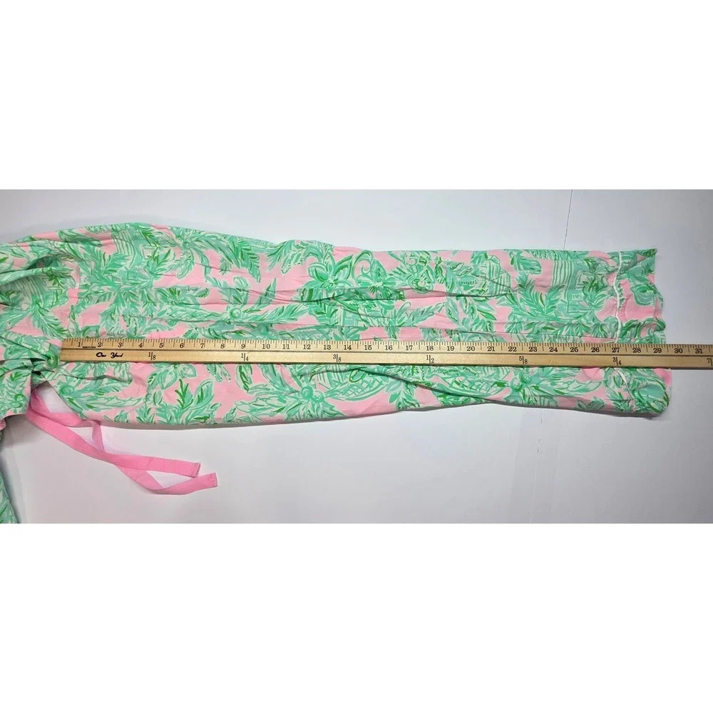 Lilly Pulitzer Pajama Set Pink Green Palm Print Long Sleeve Top Pants Small